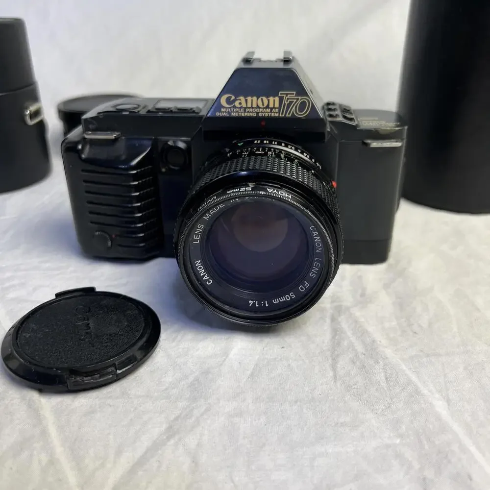 Canon T70 35mm Film SLR Camera w/3 lenses Tested Working*